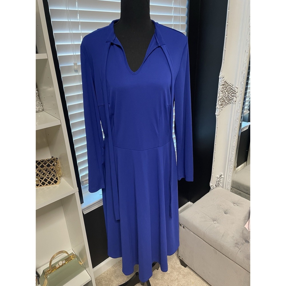 Eloquii Women's Blue Basic Long Dress With Tie At Neck NWT Size 14